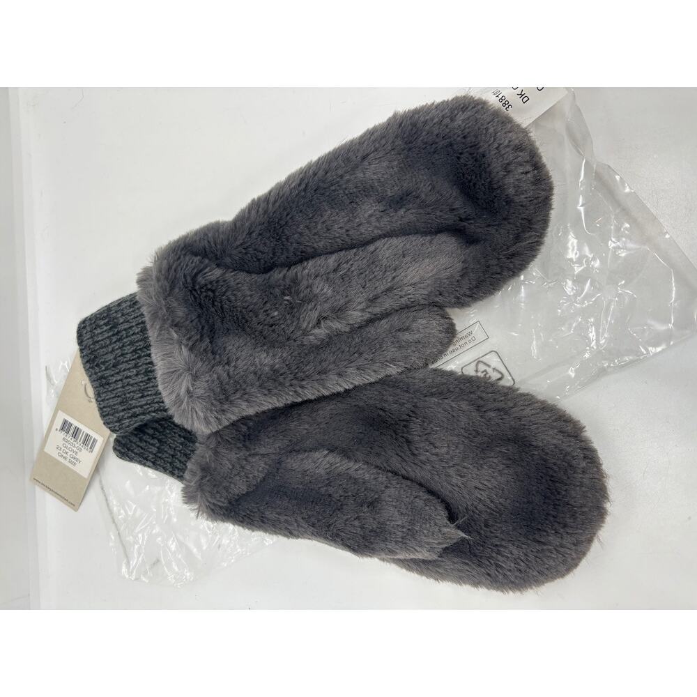 BICKLEY and+ Mitchell Glove Fuzzy Mittens Dark Gray Faux Fur Knit Cuff One Size